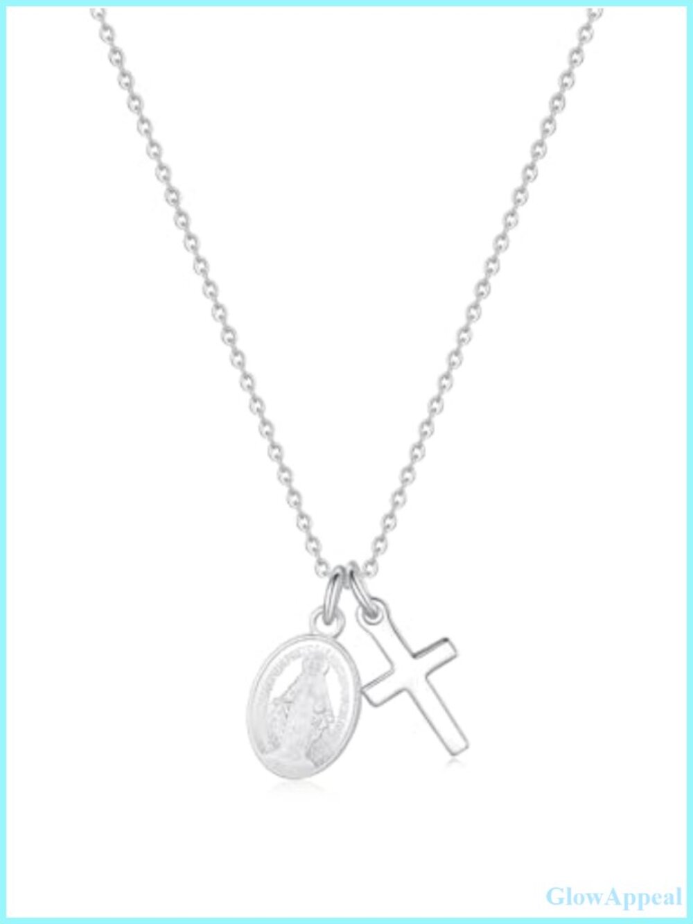 925 Sterling Silver Virgin Mary & Cross Pendant Necklace